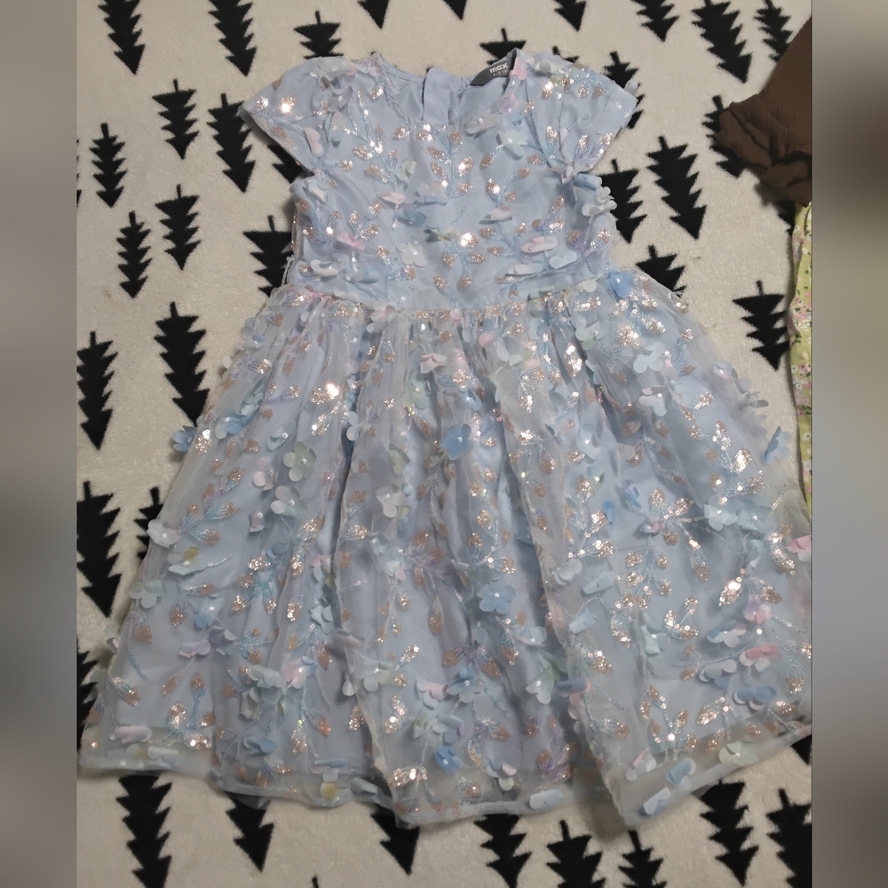 Little Girls' Light Blue Floral Sequin Party Dress Size 4-5yrs